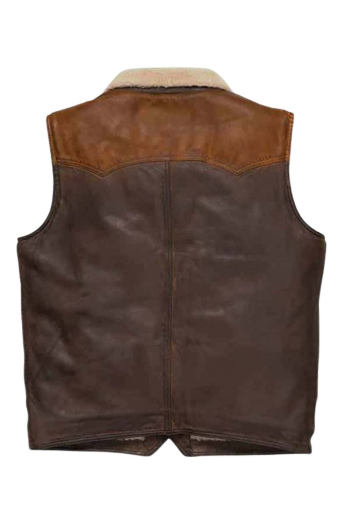 Men's Two-Tone Western Shearling Vest - Cowboy Style Leather Waistcoat