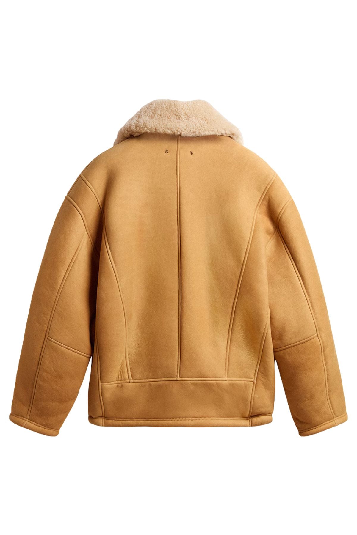 Brown leather jacket with beige fur lining