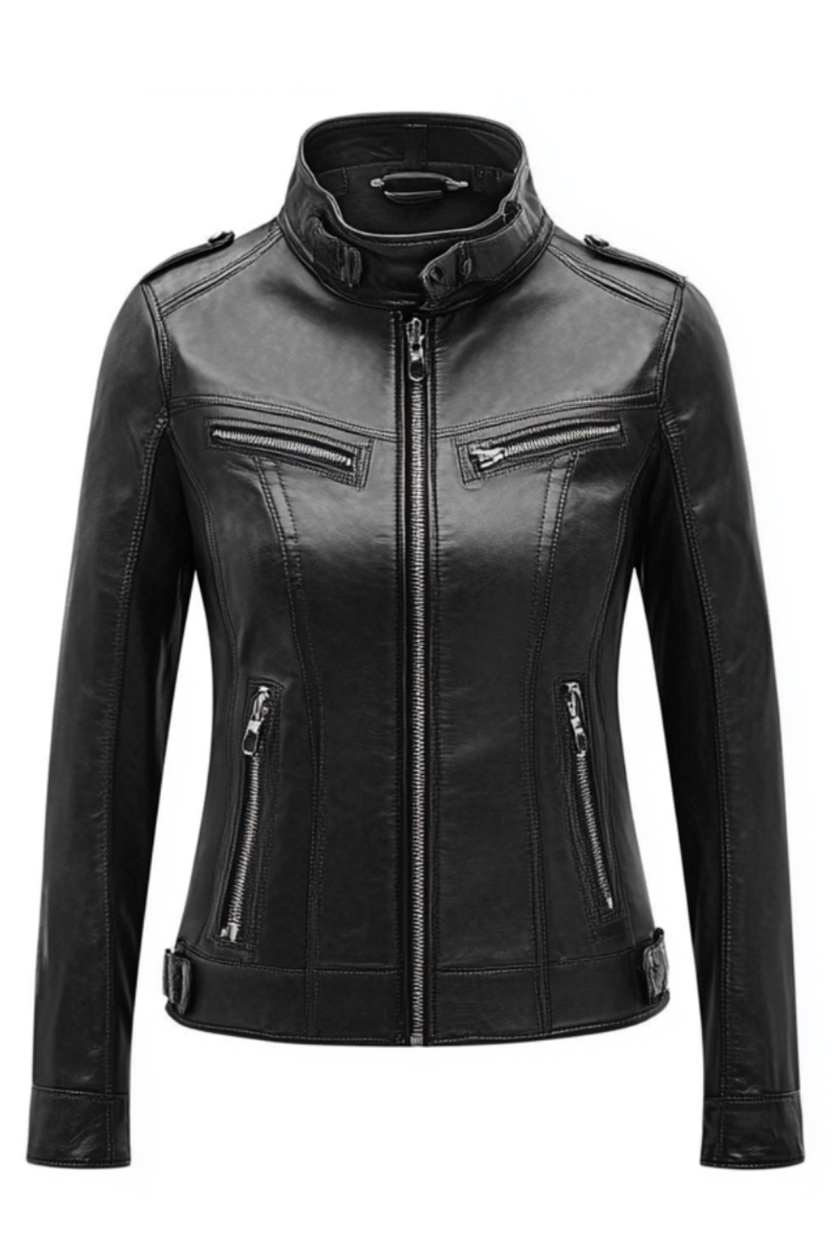 Black leather jacket with zippers