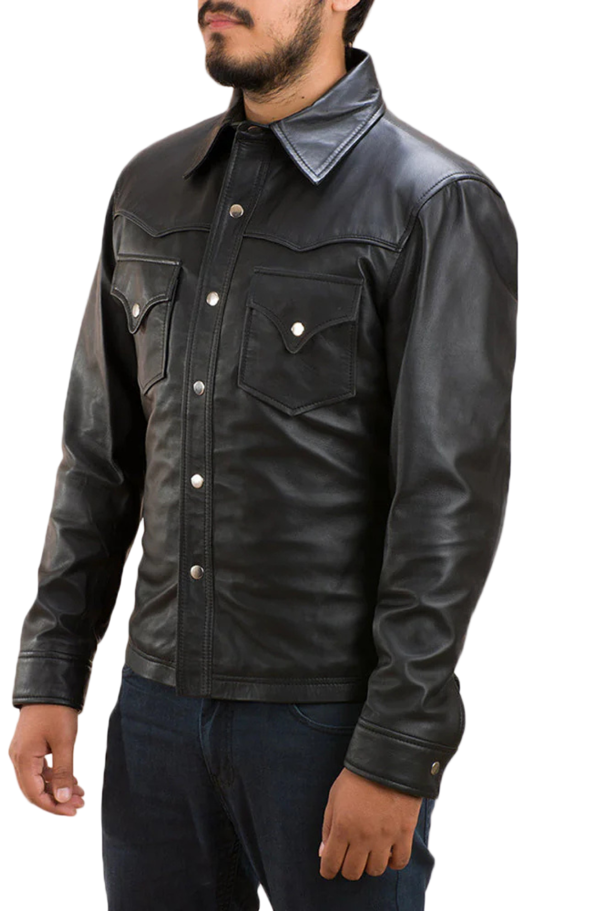 Black leather jacket with a collar