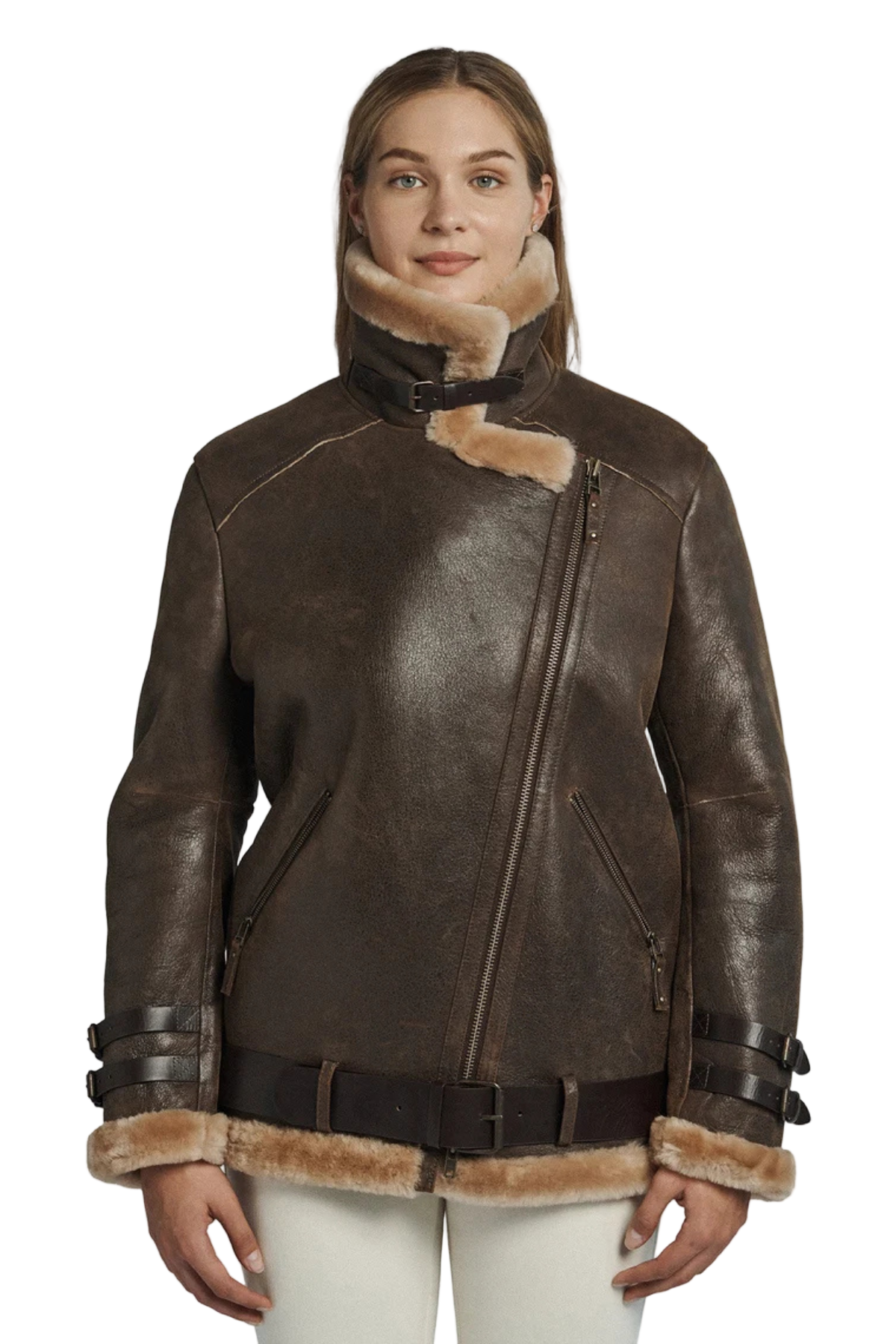 brown shearling jacket with fur