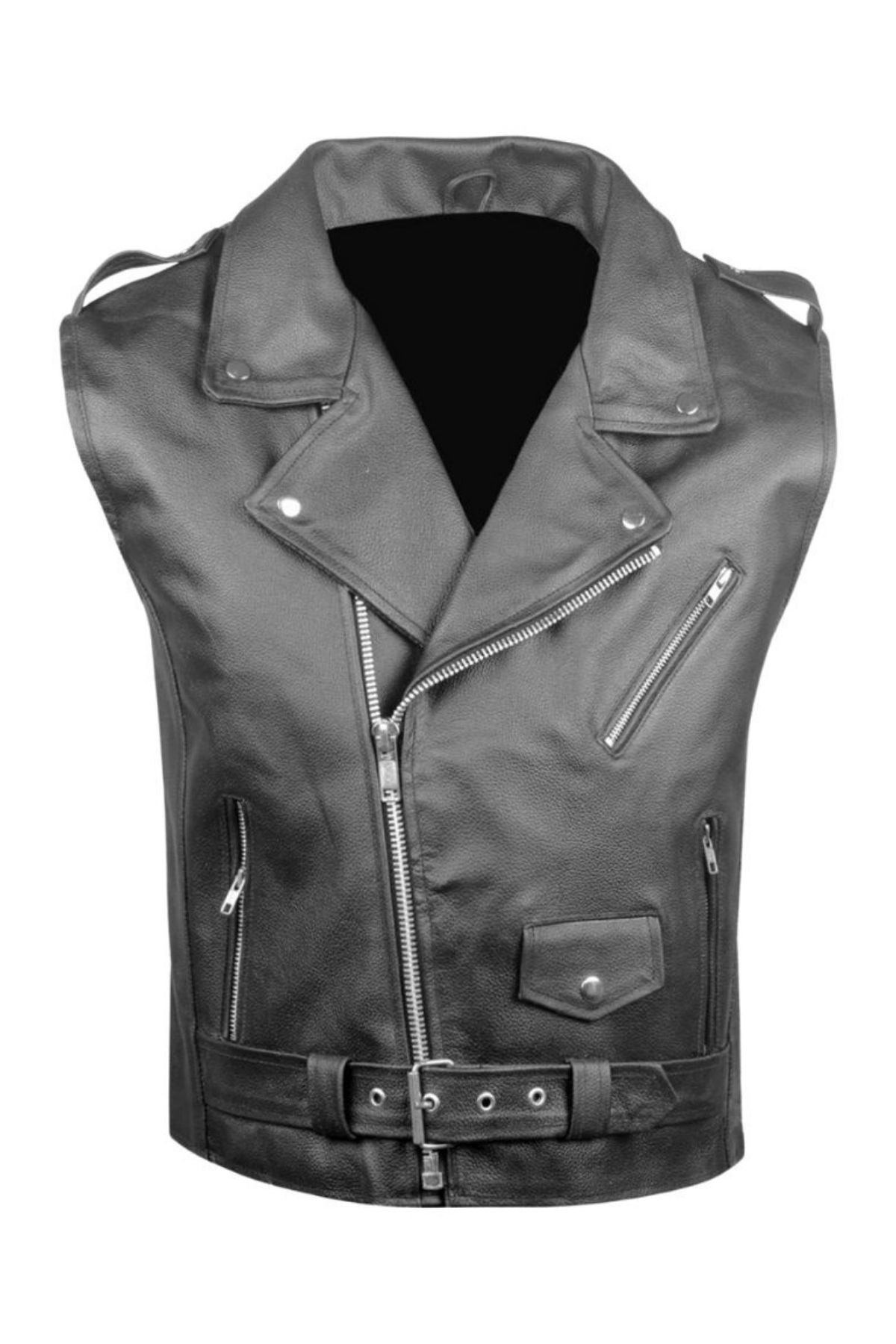 Gray leather vest with zippers on a white background