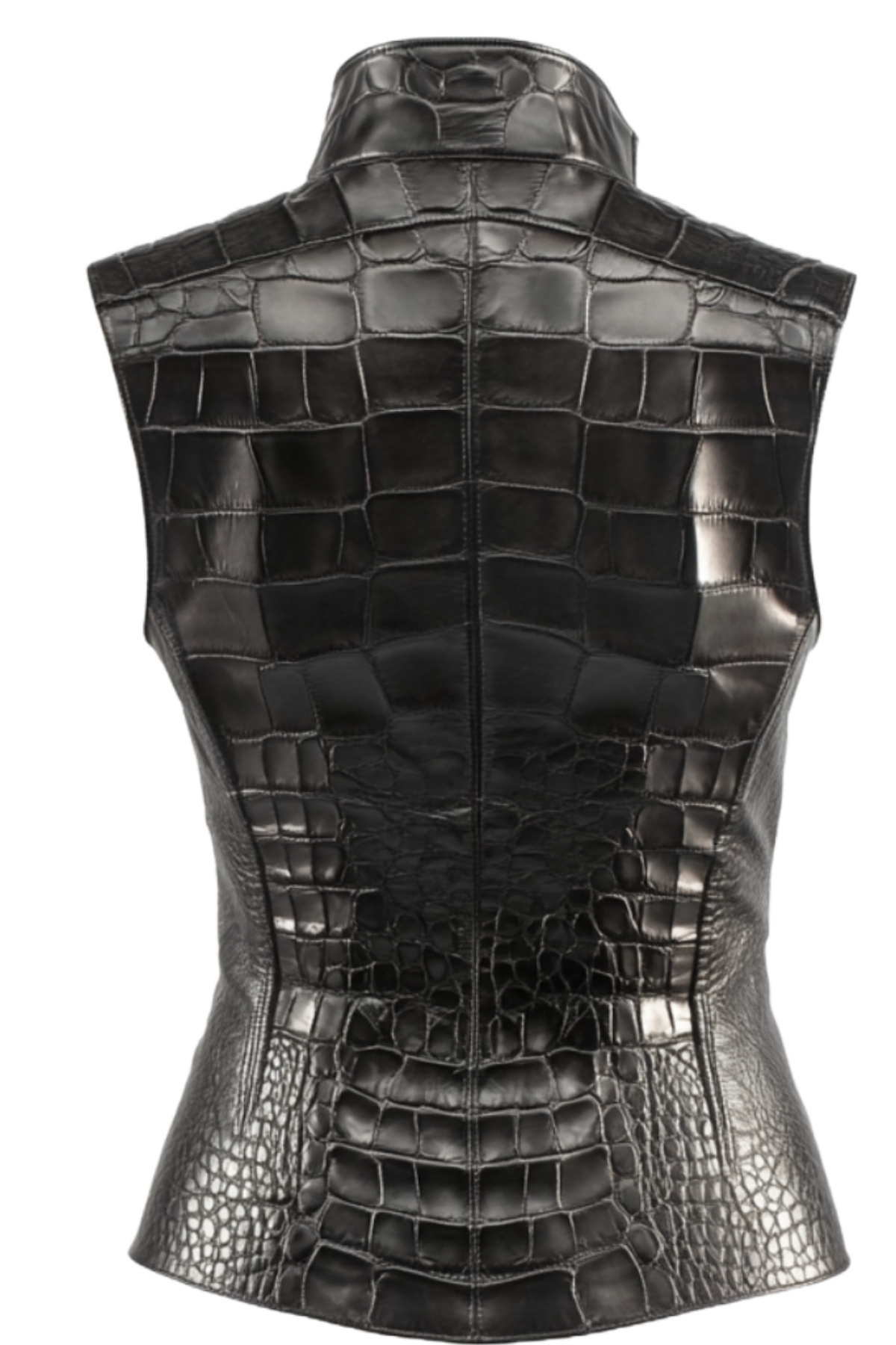 Black leather vest with crocodile texture