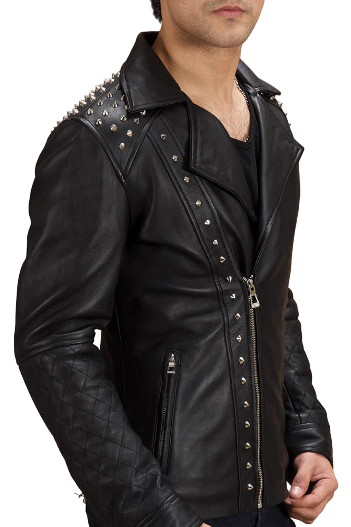 Black leather jacket with studs