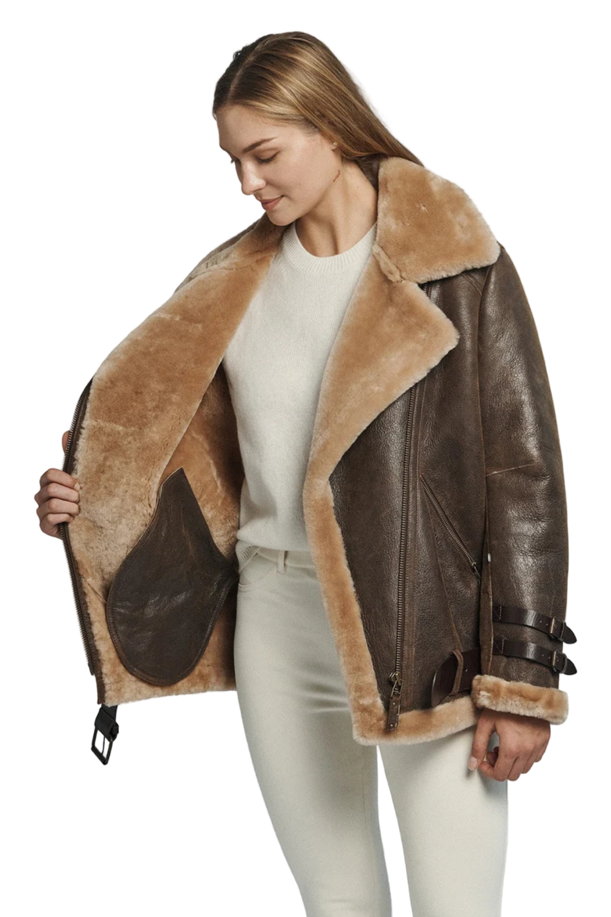 brown shearling jacket with fur
