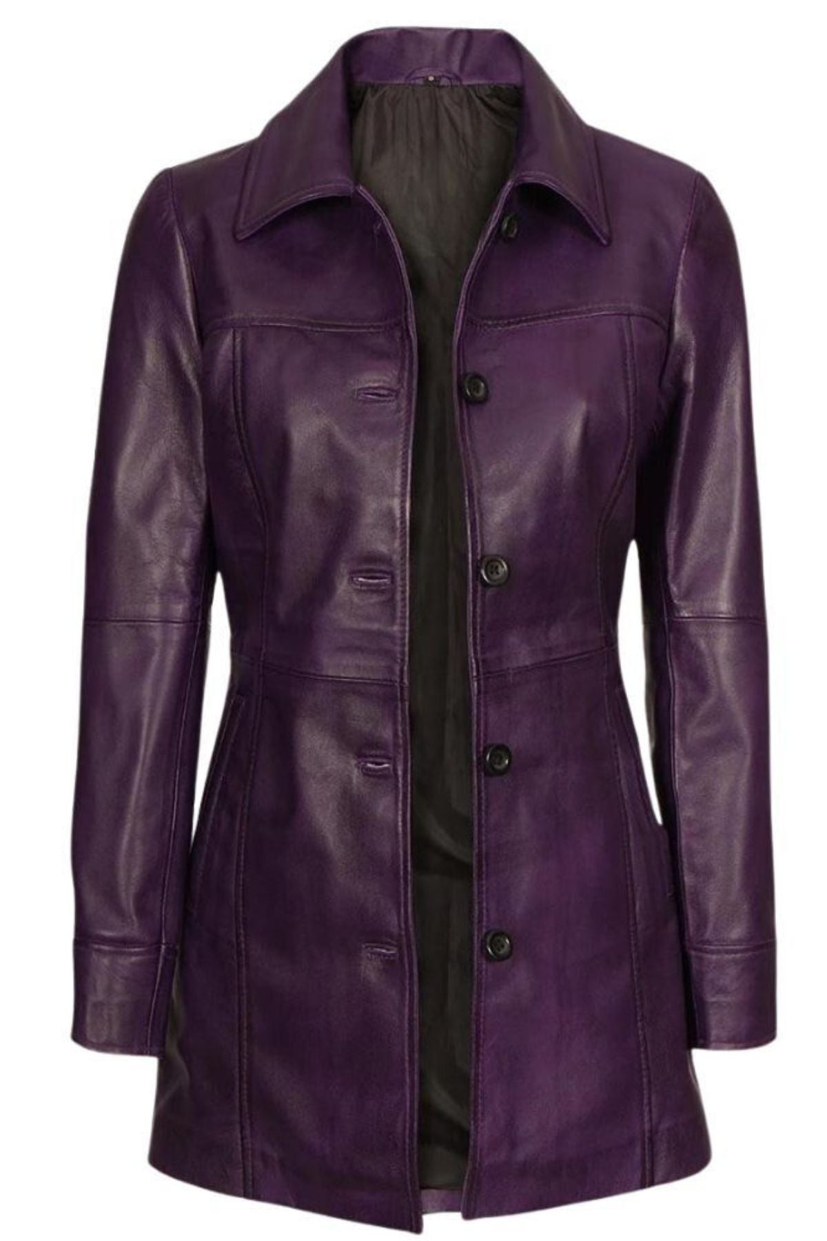 Women's Elegant Purple Leather Trench Coat
