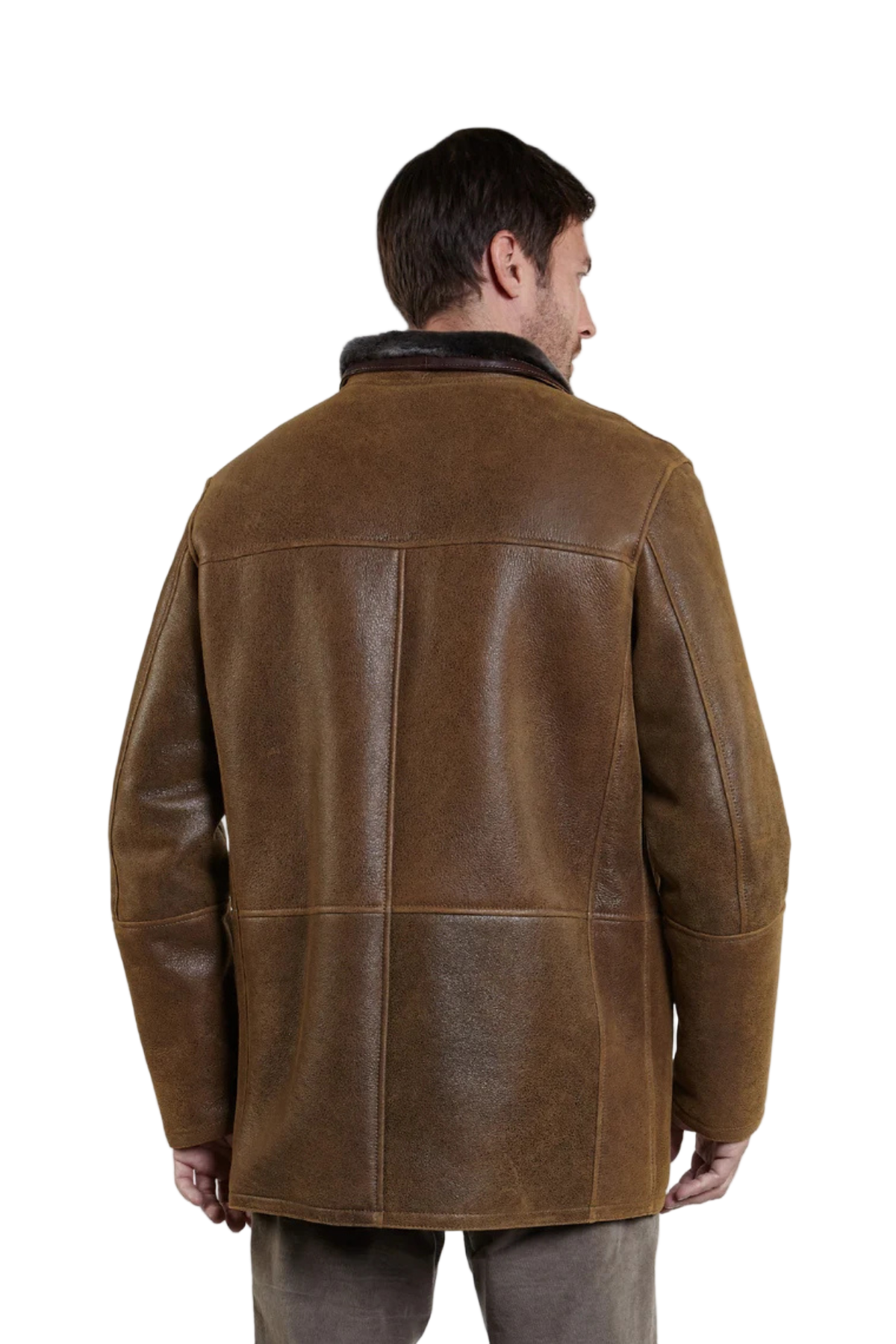 sheepskin oversize man brown jacket with fur