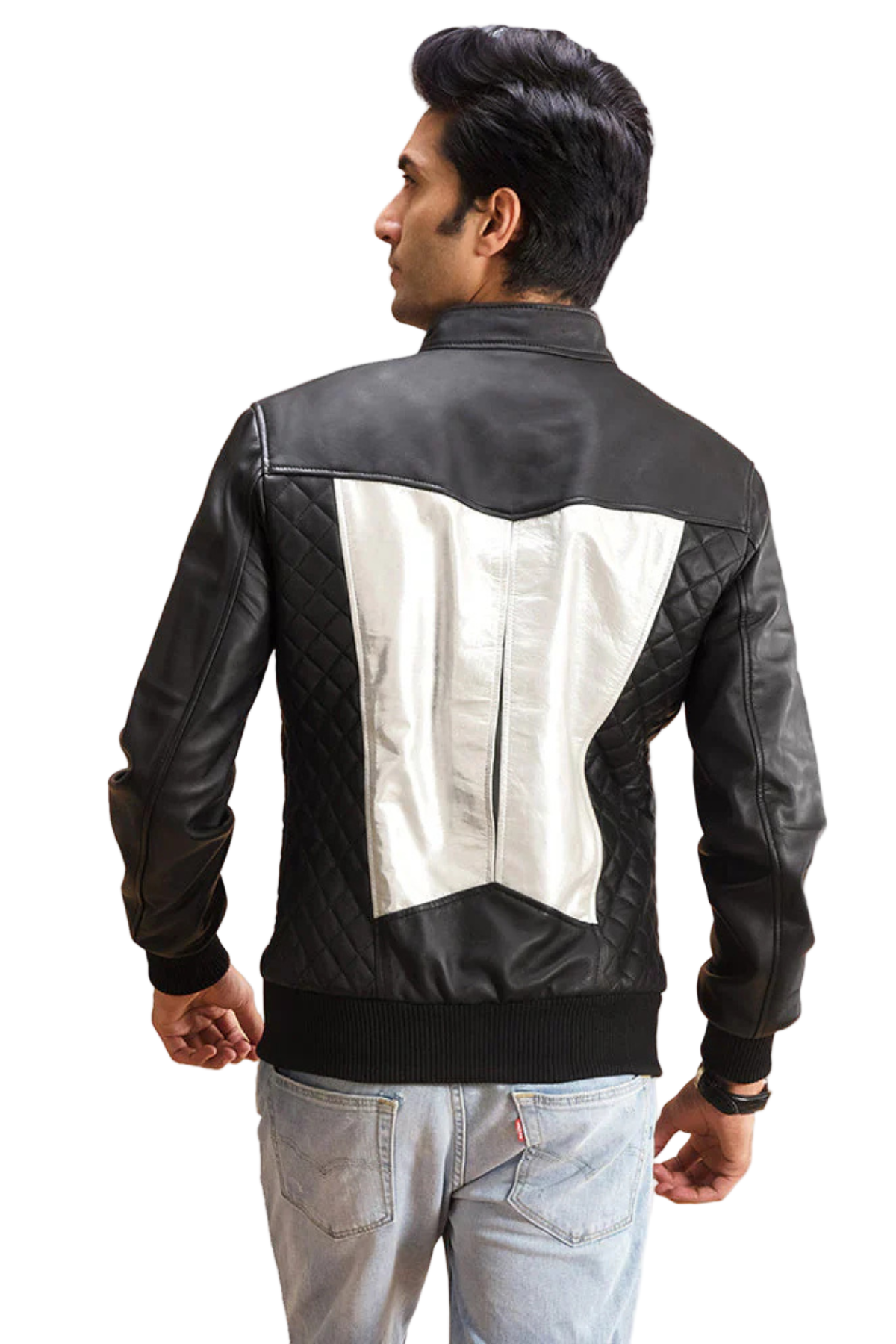 black and white leather jacket
