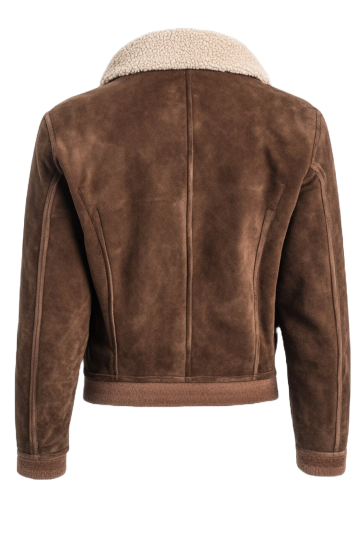 Brown suede jacket with white fur lining