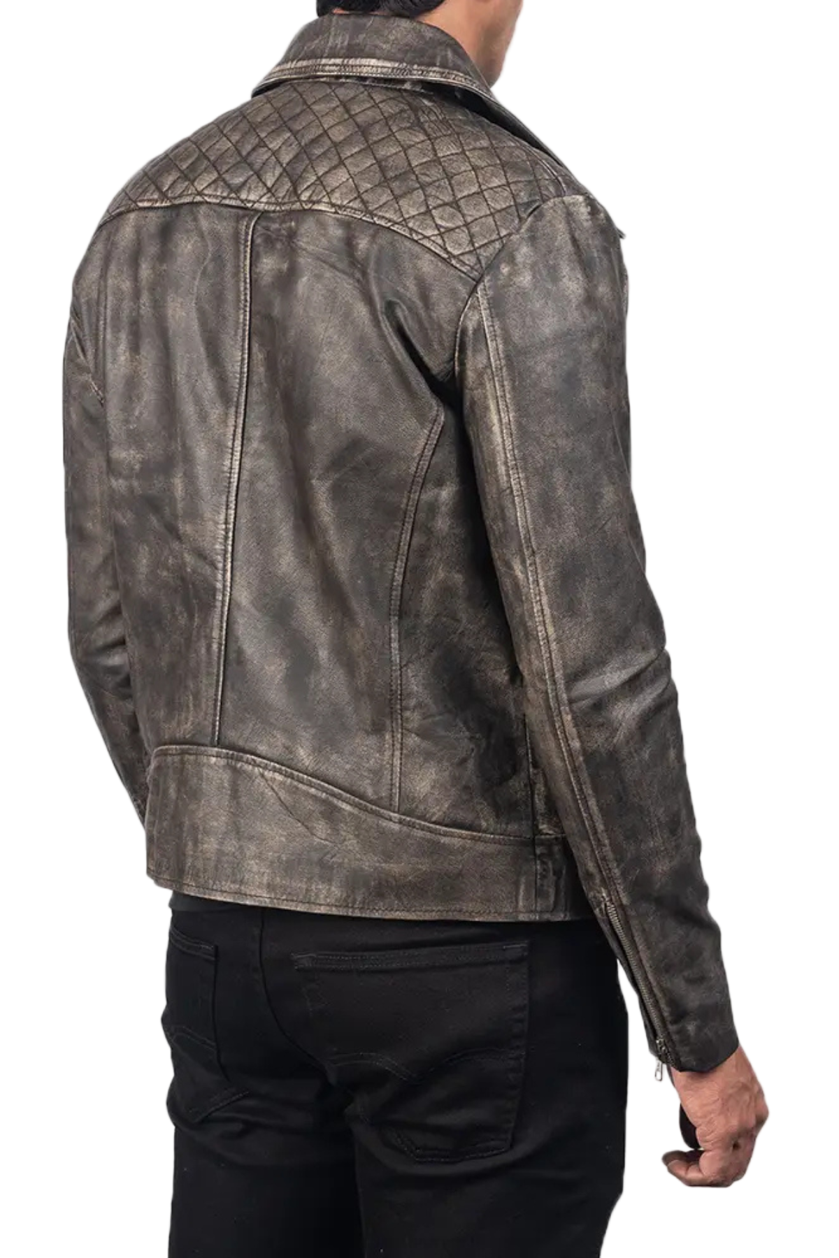 Brown leather jacket with quilted pattern on the back