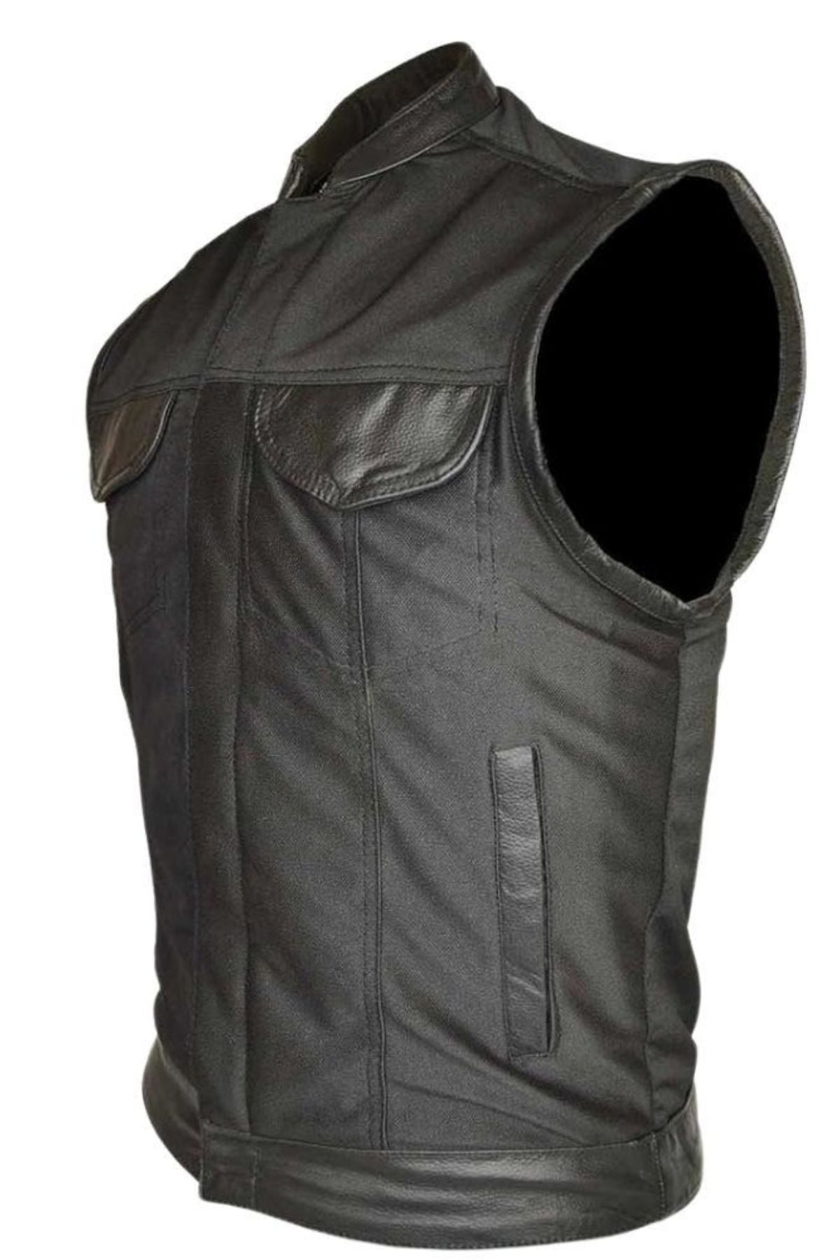 Black leather vest on a white background