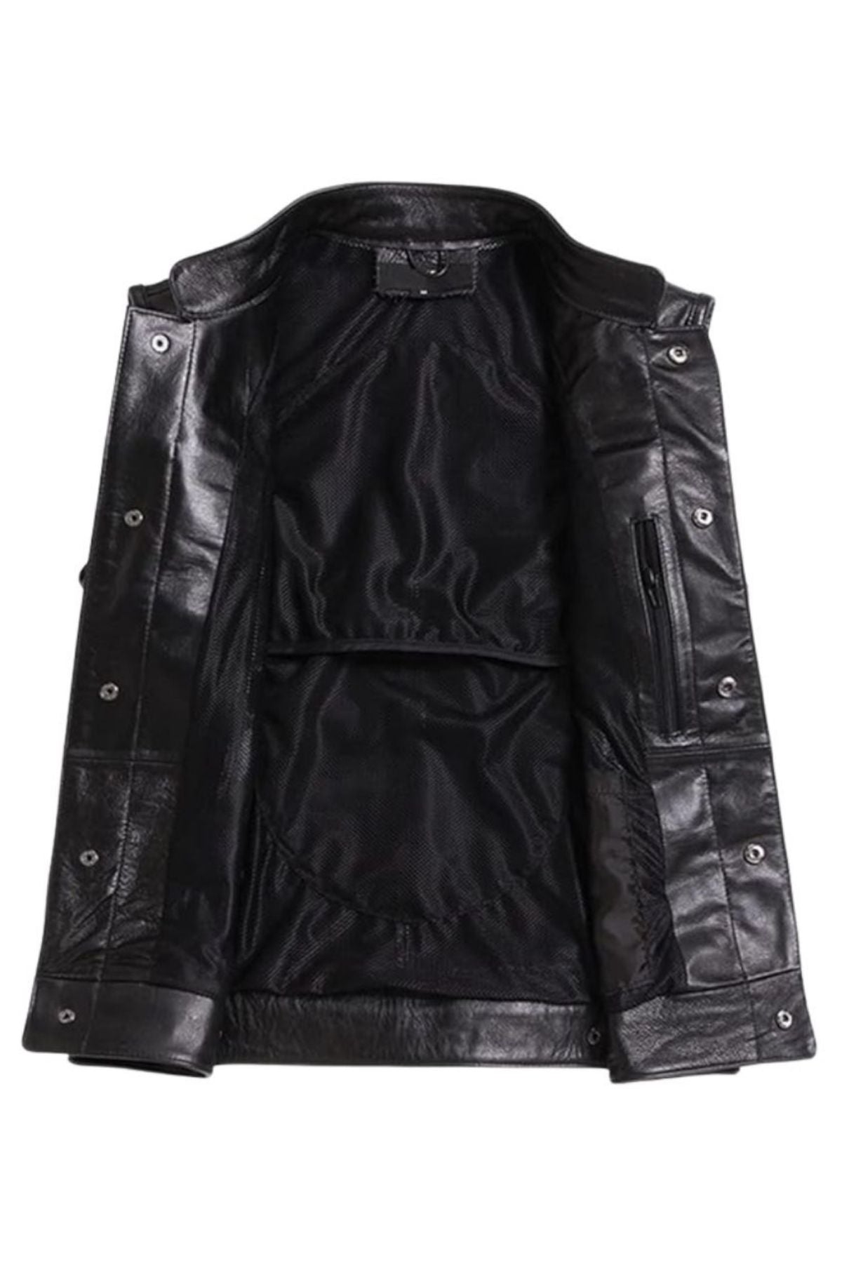 Black leather jacket on a white background