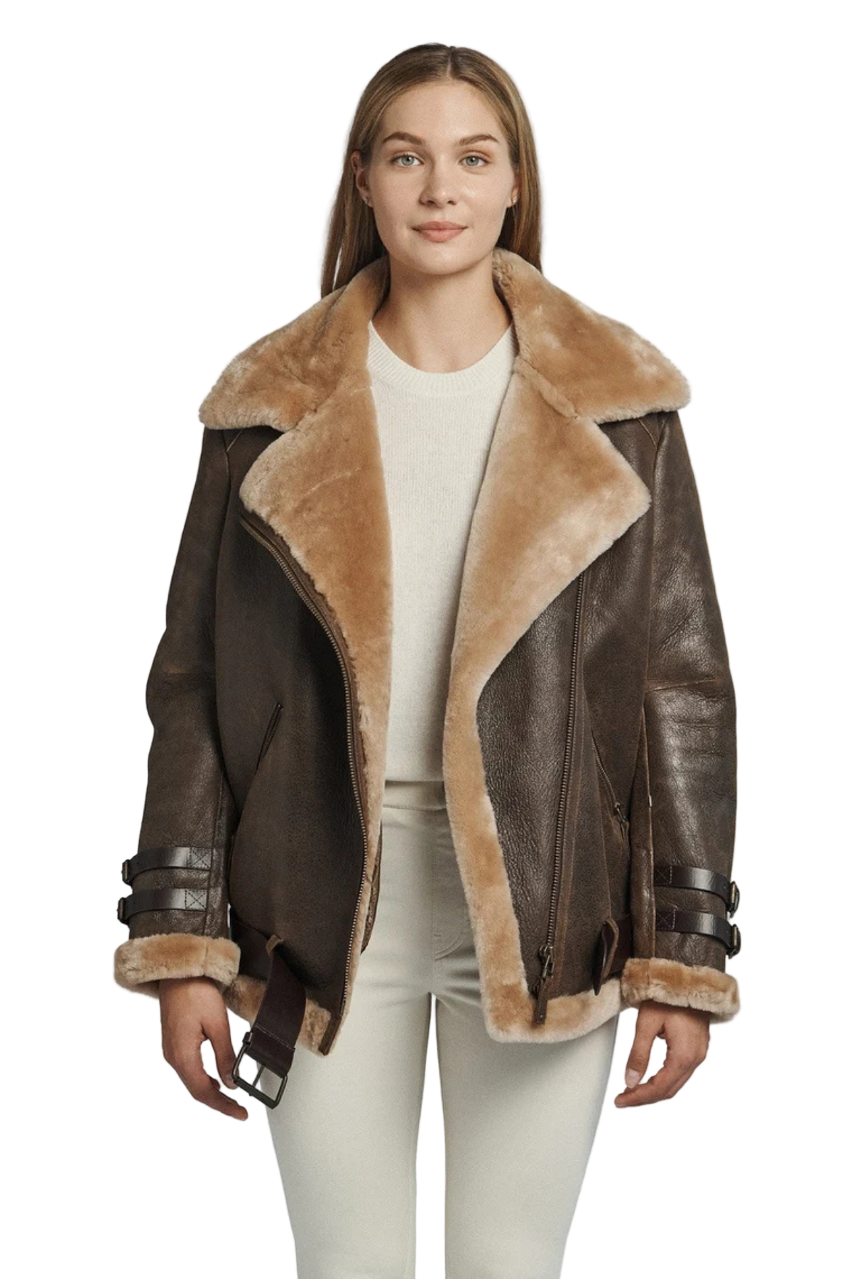 brown shearling jacket with fur