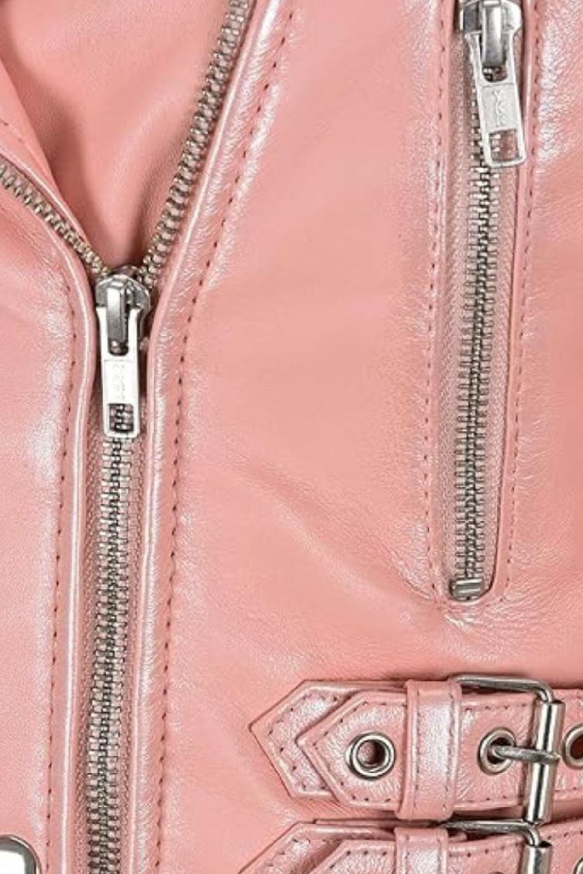 Women's Pink Cropped Biker Leather Jacket