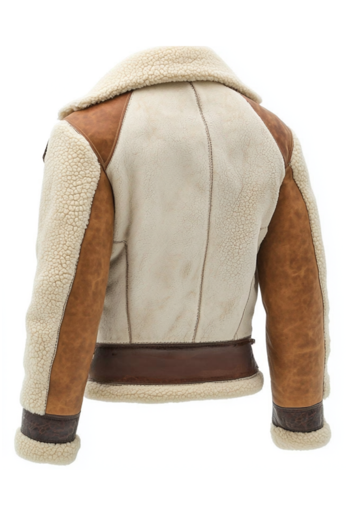 shearling jacket with brown and beige panels