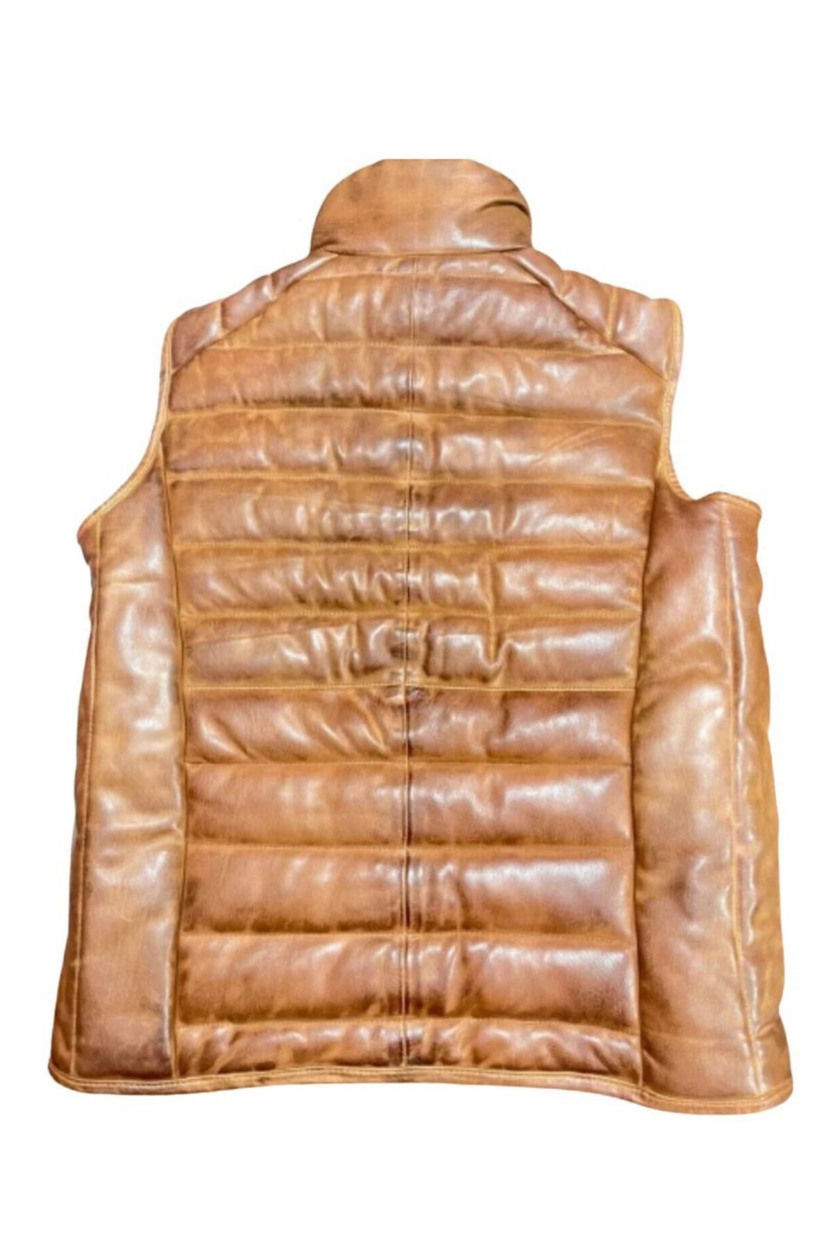 Brown leather vest on a white background