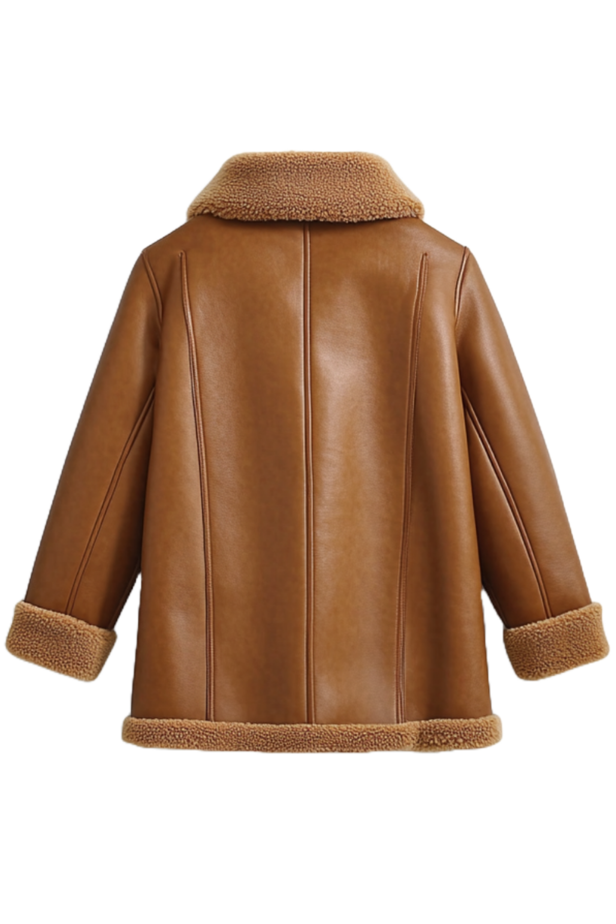 Brown leather coat with fur trim
