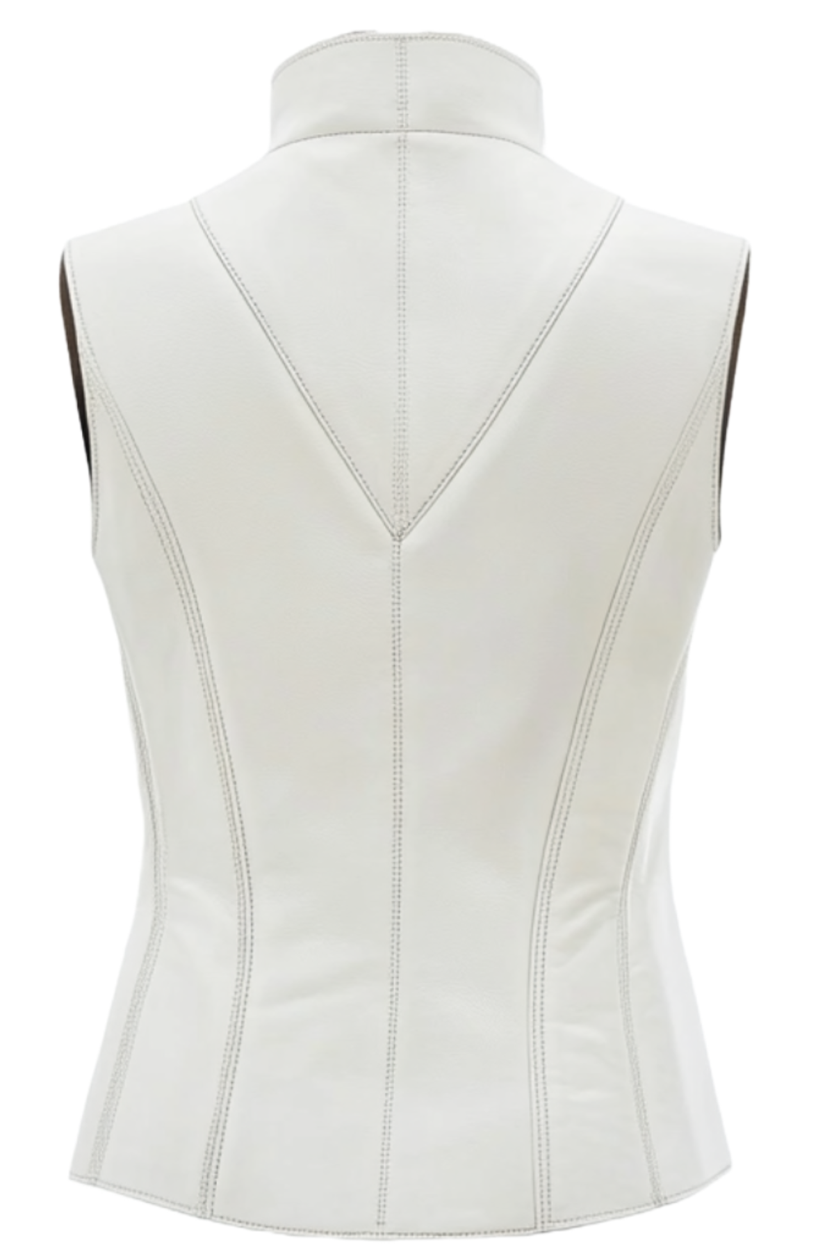 Women's White Stand Collar Leather Vest