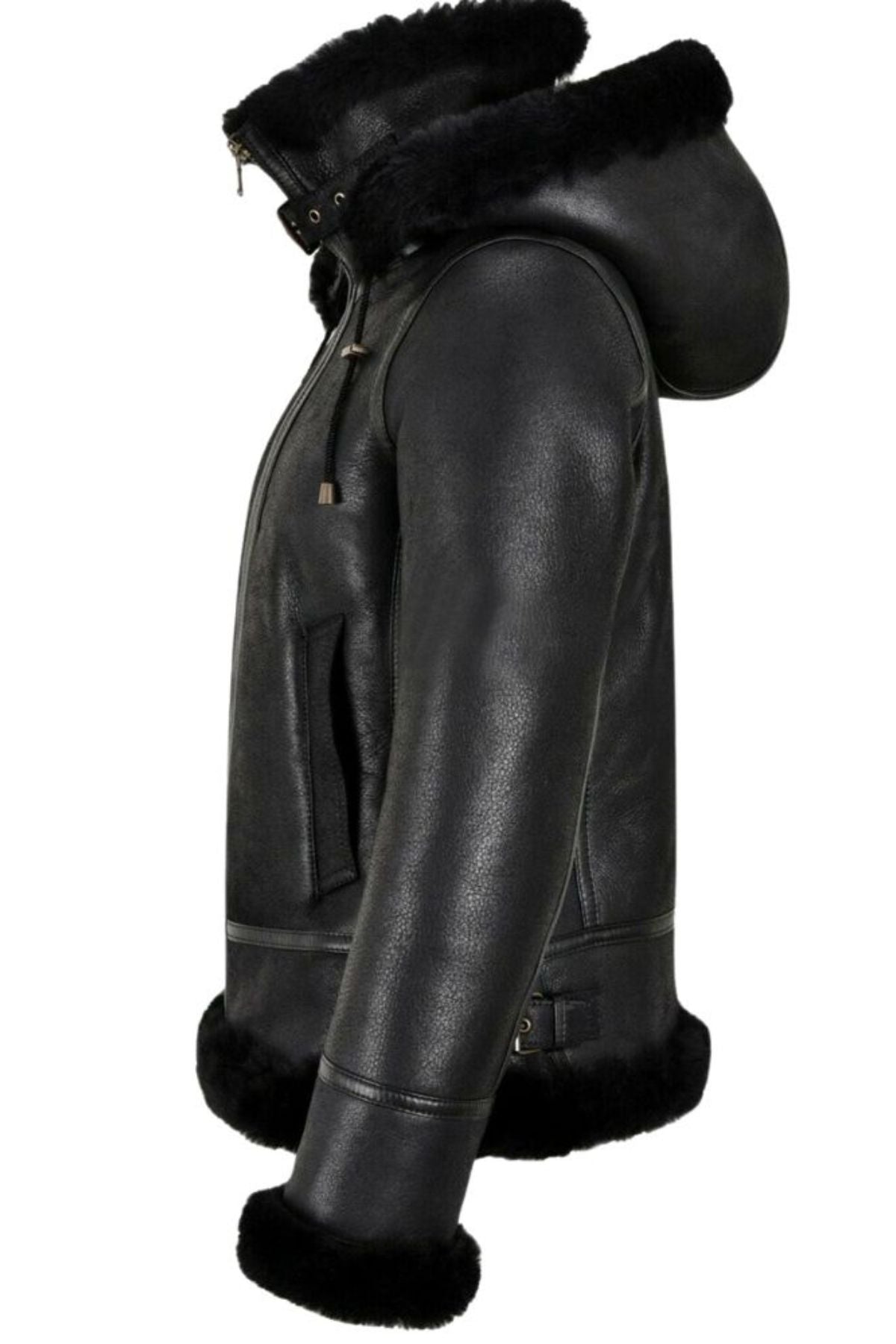 Women's Black Hooded Shearling Aviator Jacket - Ultimate Winter Warmth