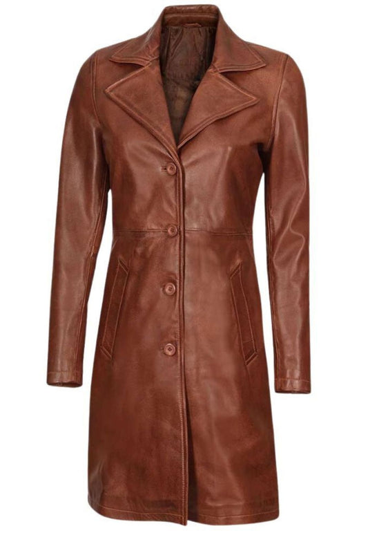 Brown leather coat 