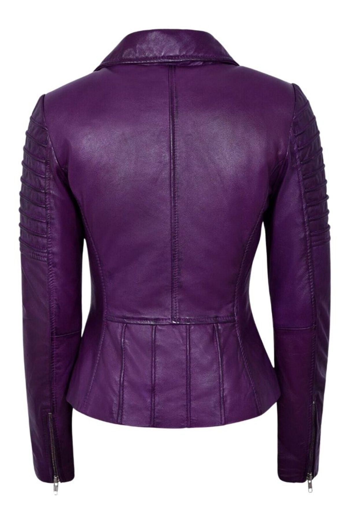 Deep Purple Quilted Genuine Leather Moto Jacket