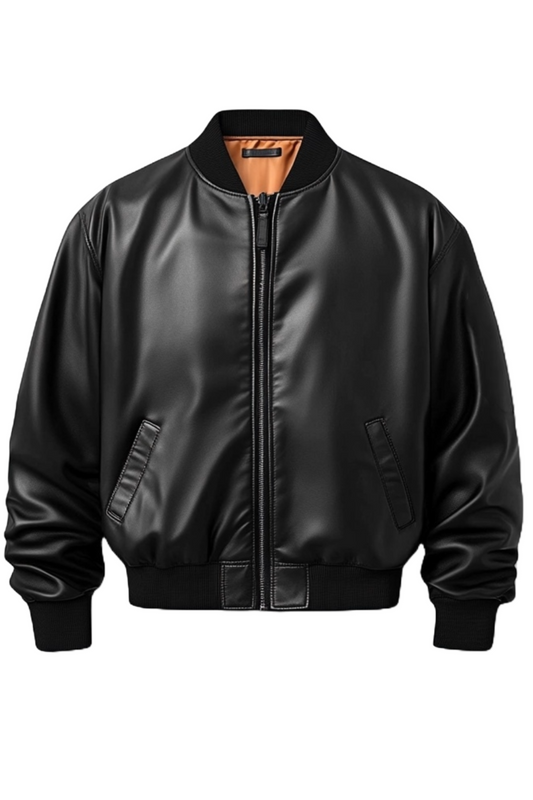 Black leather bomber jacket 