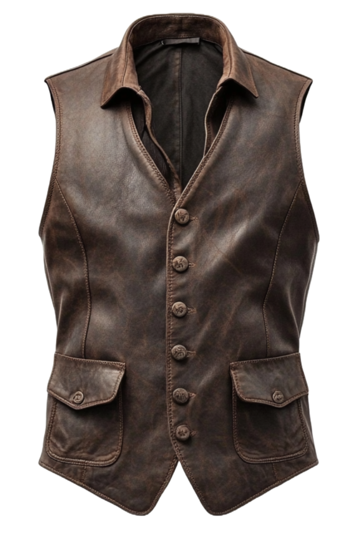 Brown leather vest with buttons 