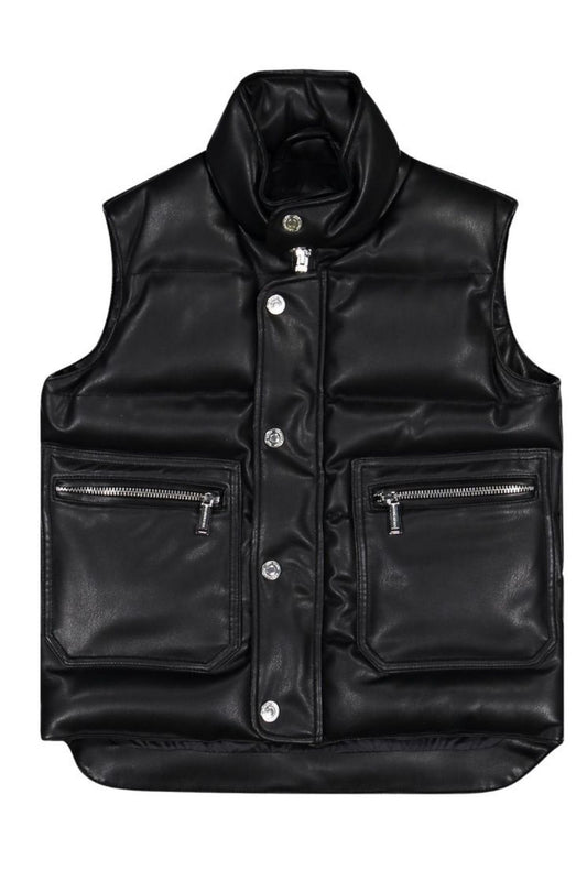 Black leather vest with zippers on a white background