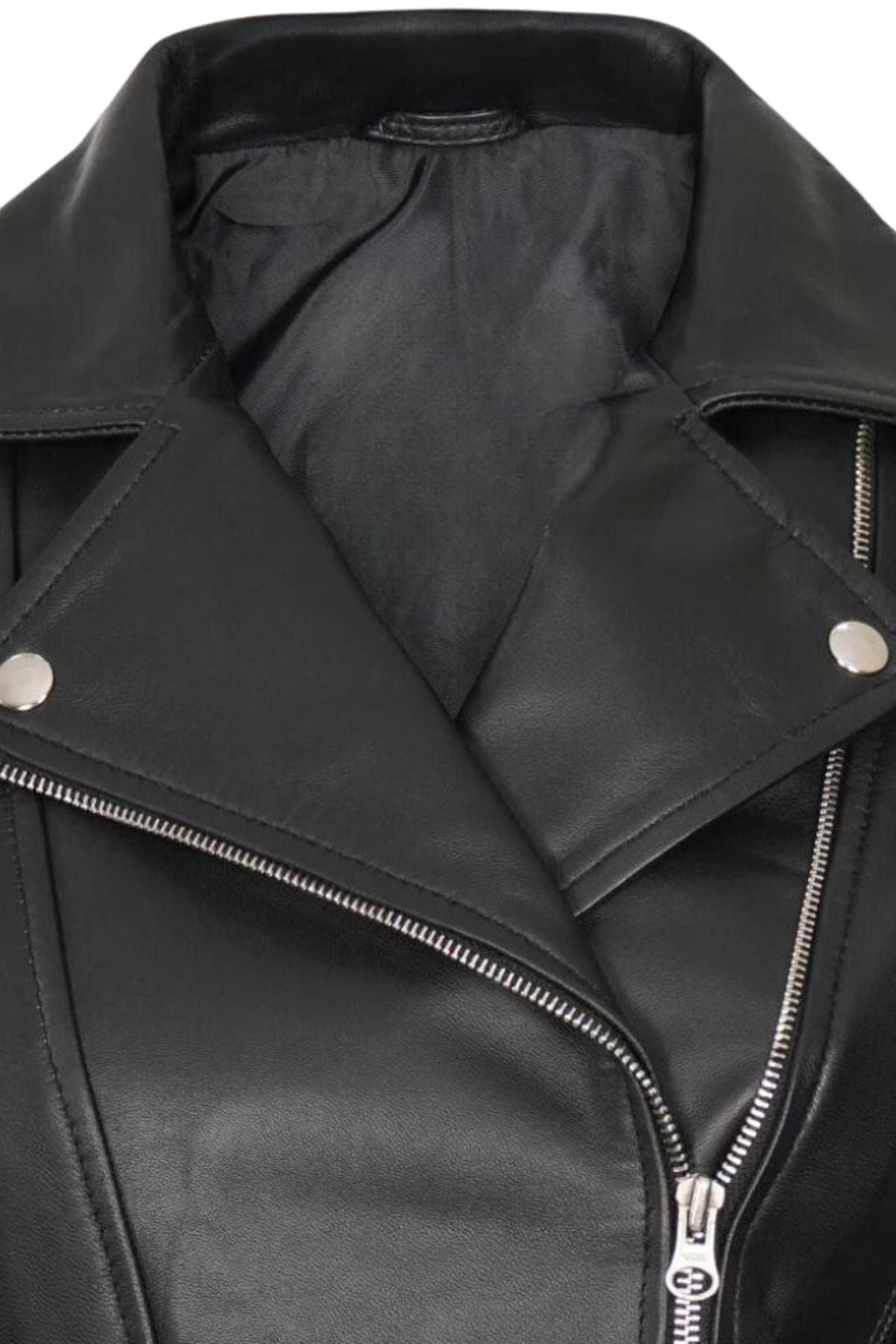 Close-up of a black leather jacket
