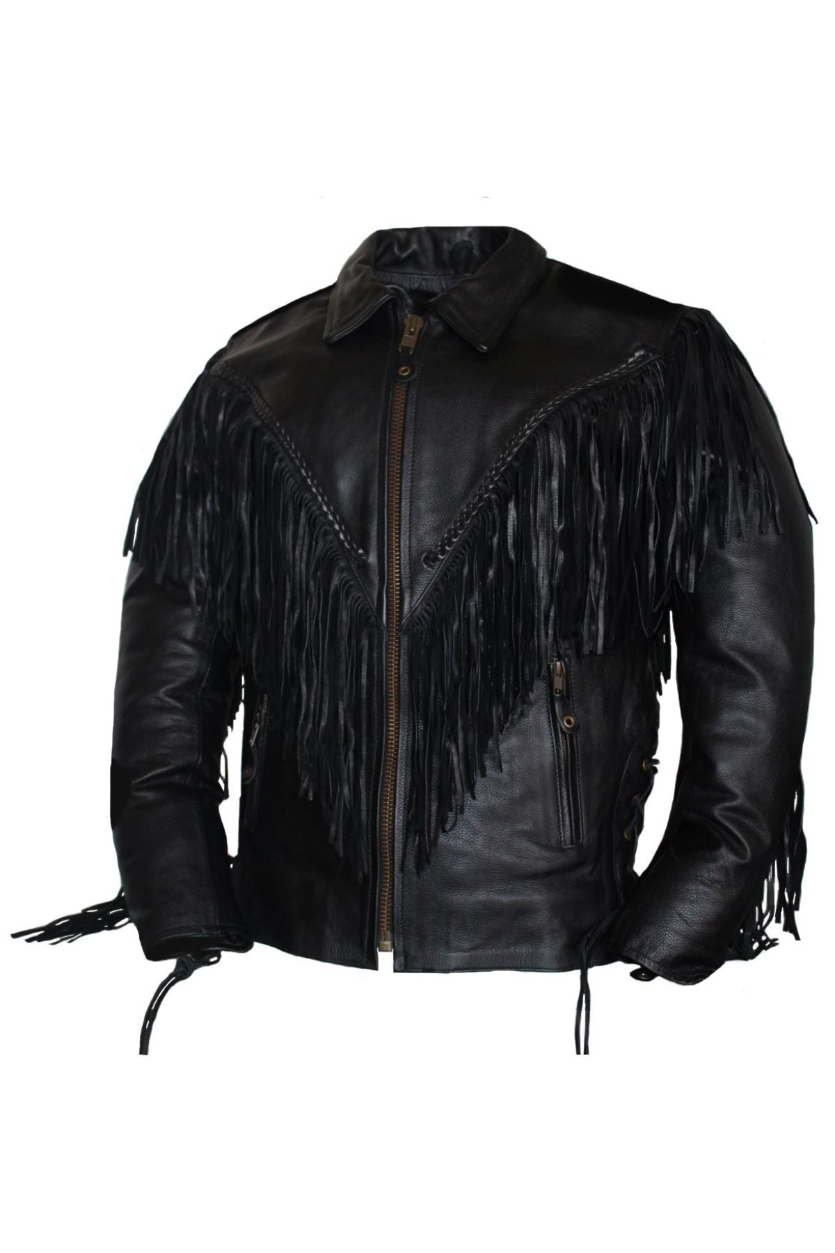 Black leather jacket with fringes 