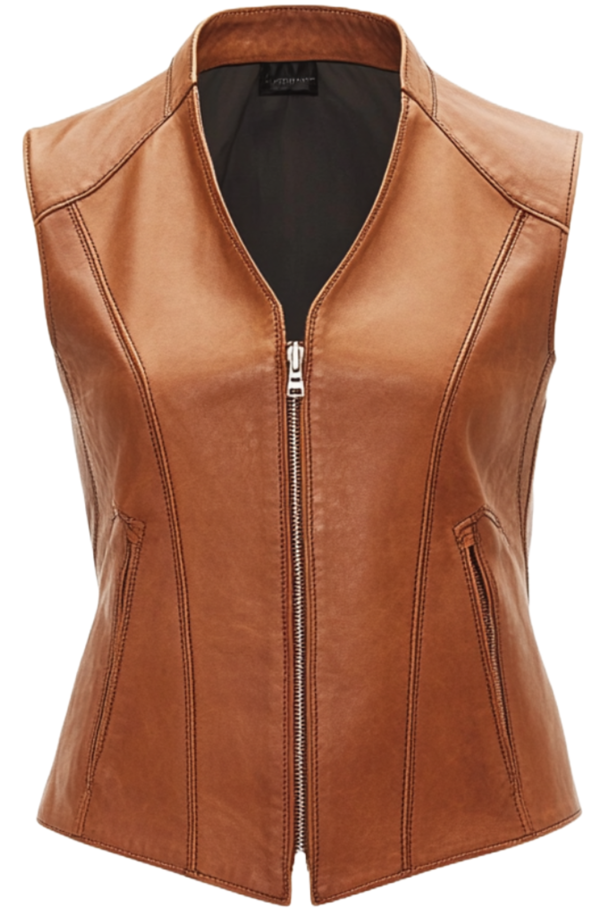 Women's Brown V-Neck Leather Vest