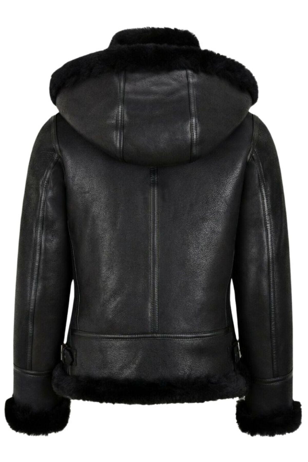 Women's Black Hooded Shearling Aviator Jacket - Ultimate Winter Warmth