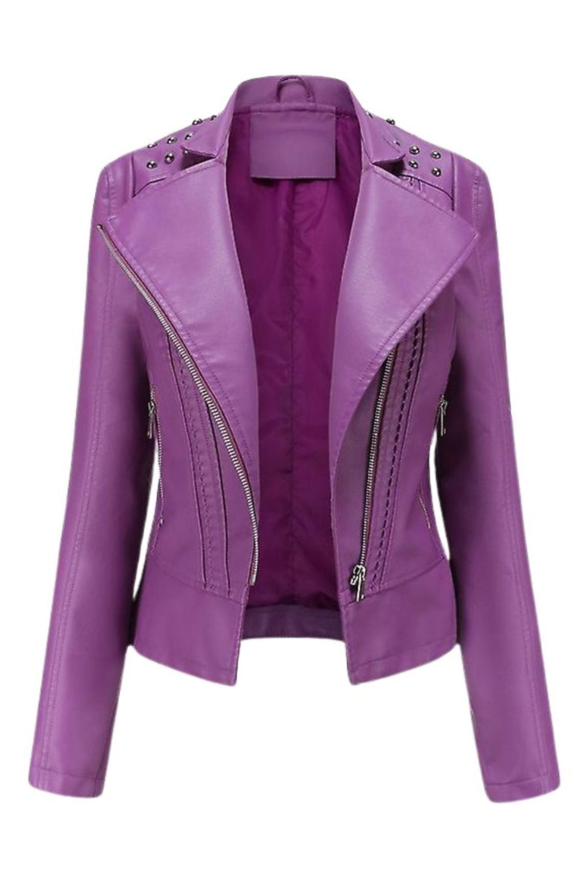 Purple leather jacket with studded 