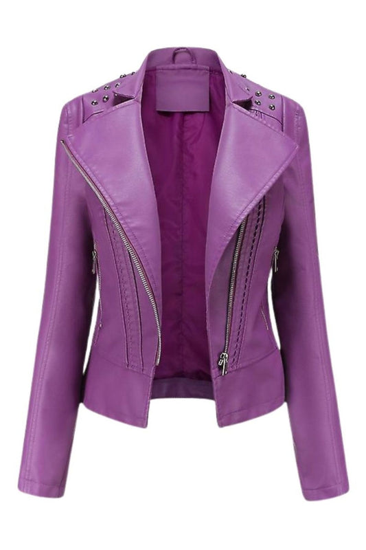 Purple leather jacket with studded 