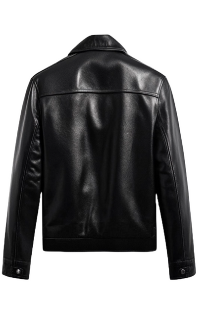Men's Classic Black Leather Trucker Jacket