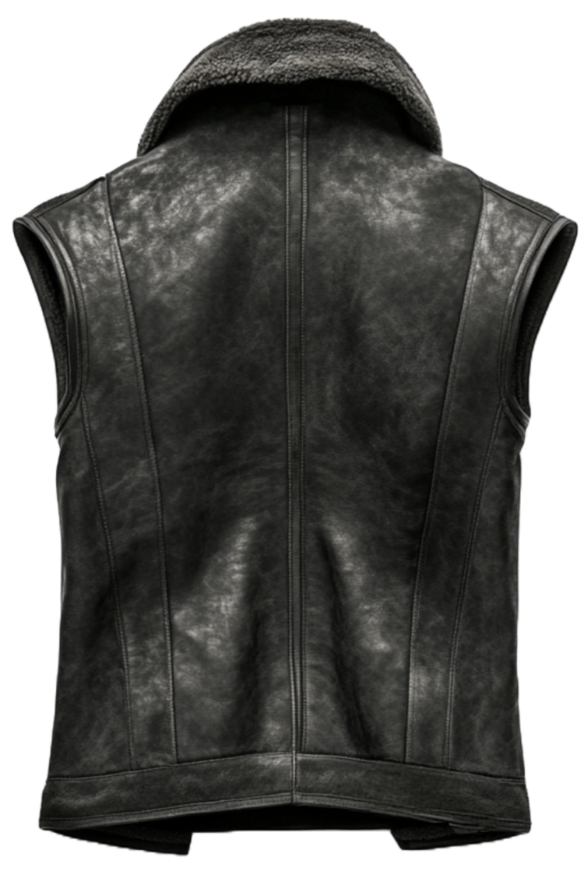 Women's Black Faux Shearling Lined Biker Vest 
