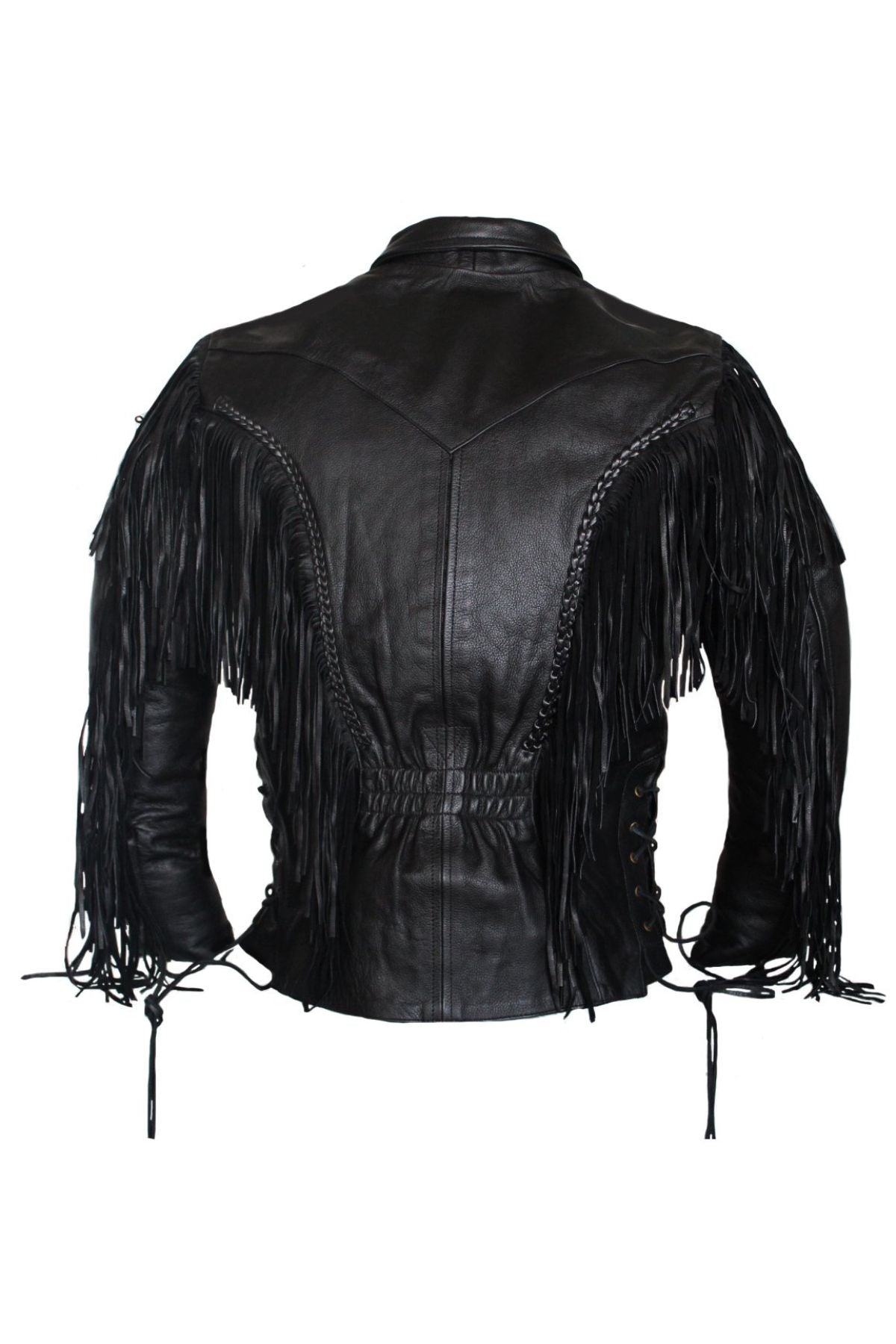 Black leather jacket with fringes