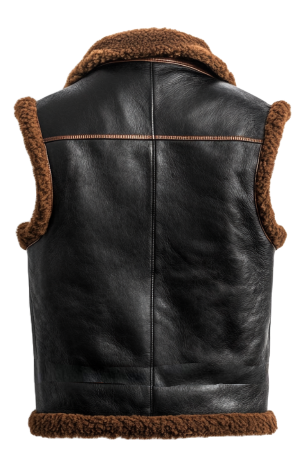 Black leather vest with brown fur trim 