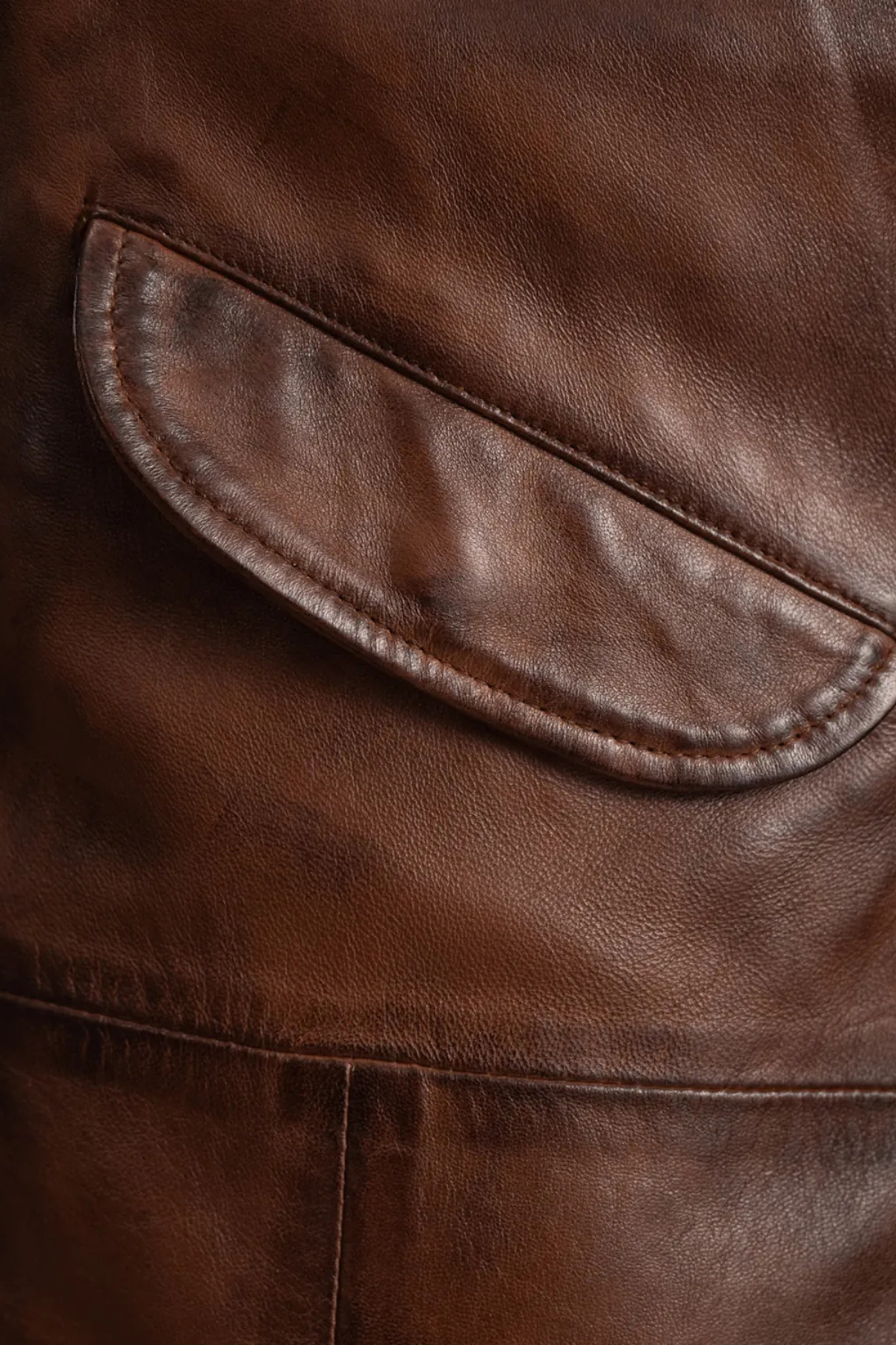 Close-up of a brown leather pocket
