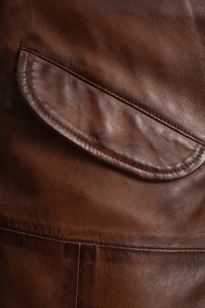 Close-up of a brown leather pocket