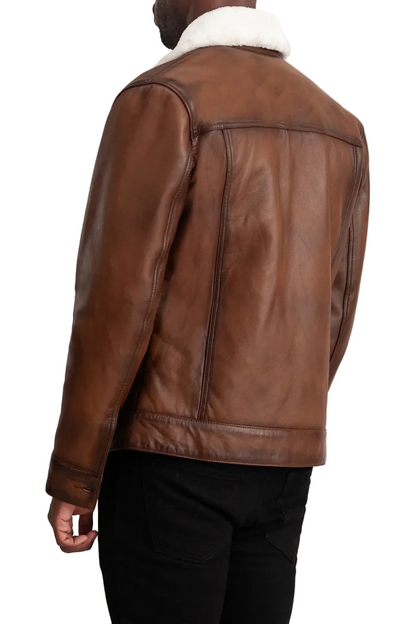 Brown leather jacket worn by a person 