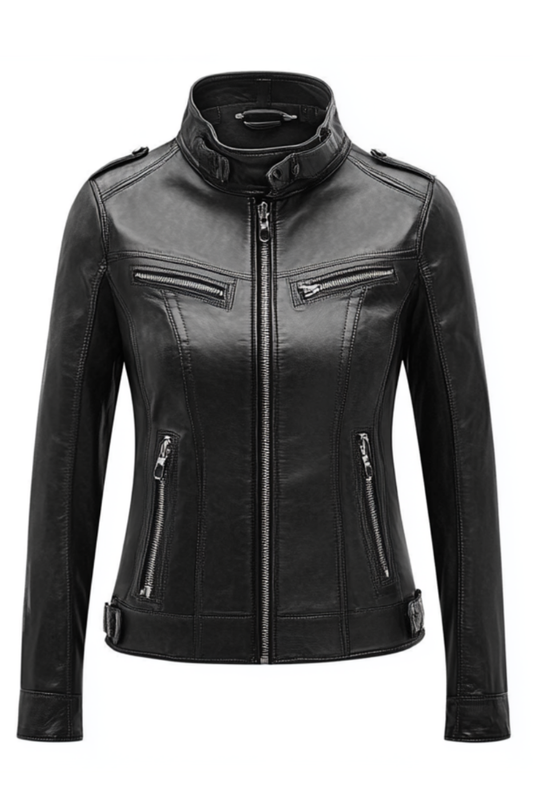 Black leather jacket with zippers 
