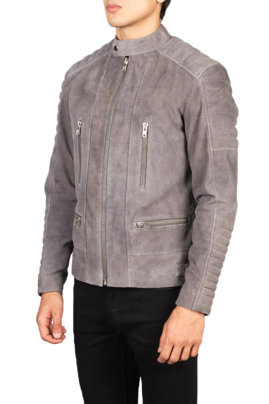 Gray suede jacket with zippers 