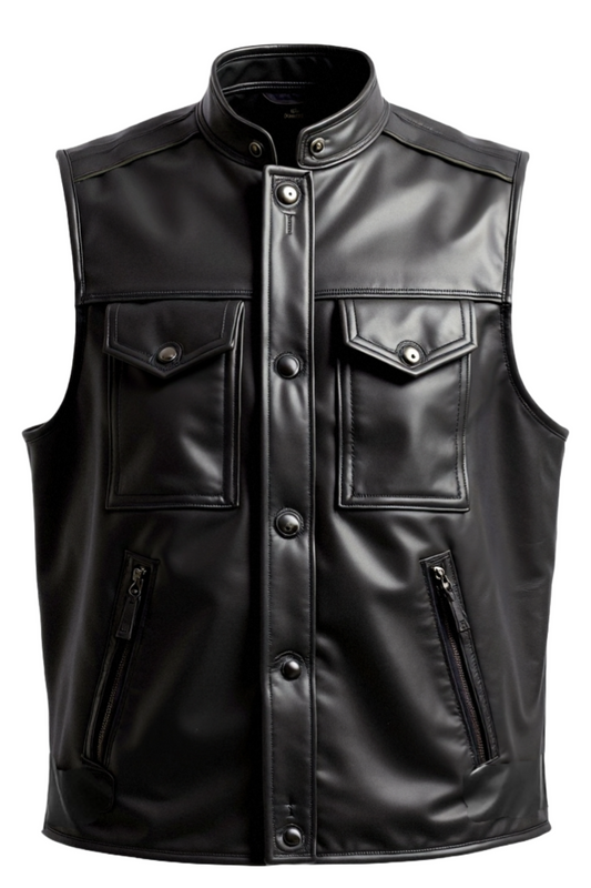 Black leather vest with button