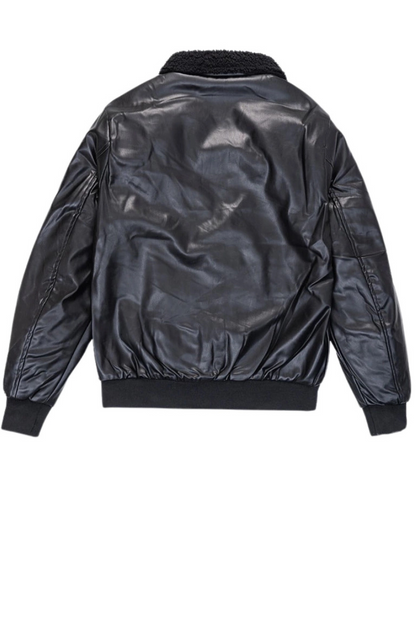 Black leather jacket on a white