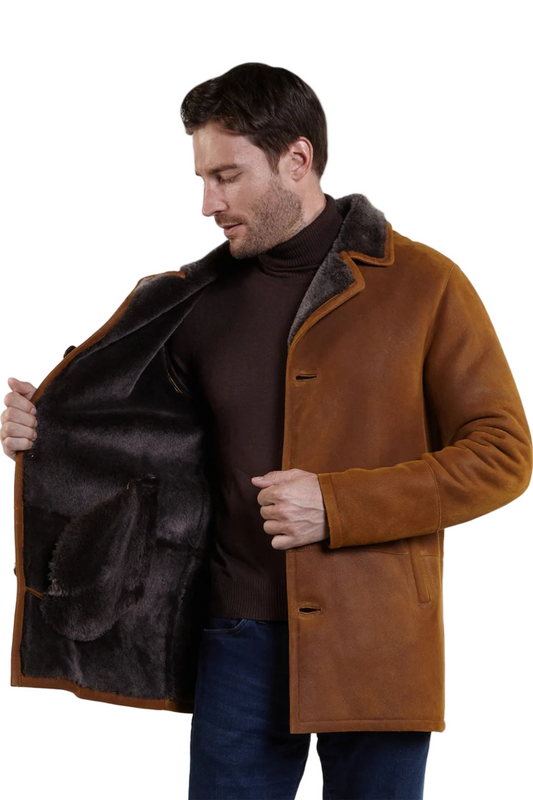 man brown suede jacket with fur