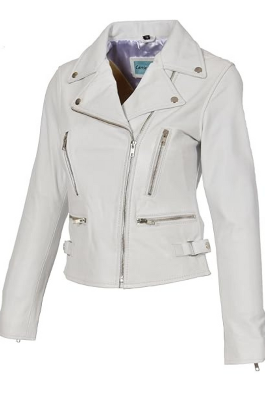White leather jacket with zippers 