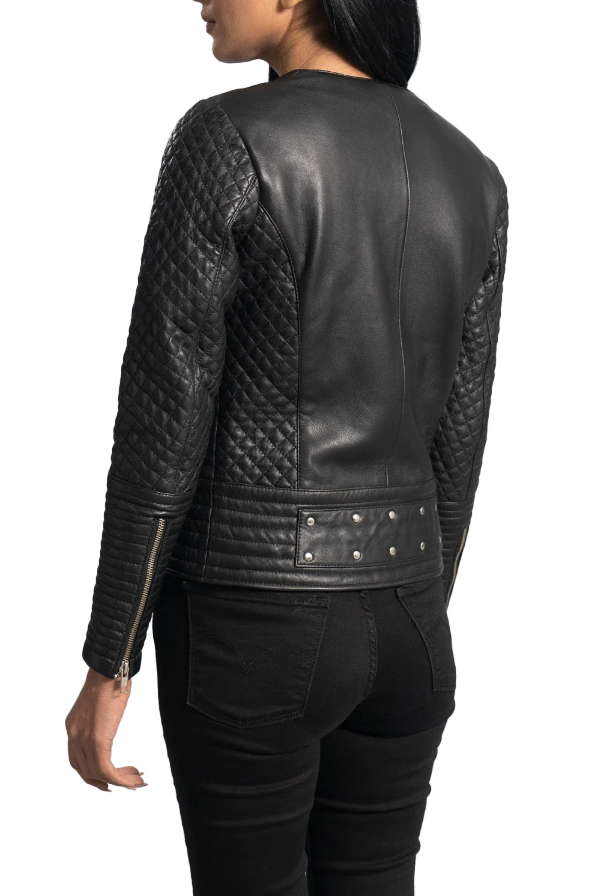 Black leather jacket with quilted design 