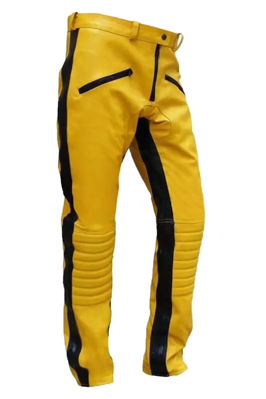 Yellow motorcycle pants with black accents 