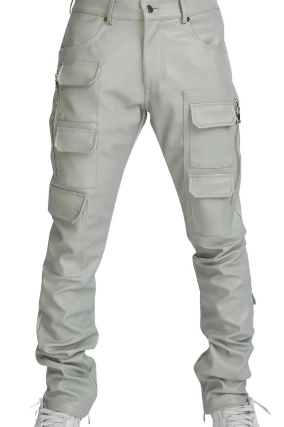 Light gray cargo pants on a white background